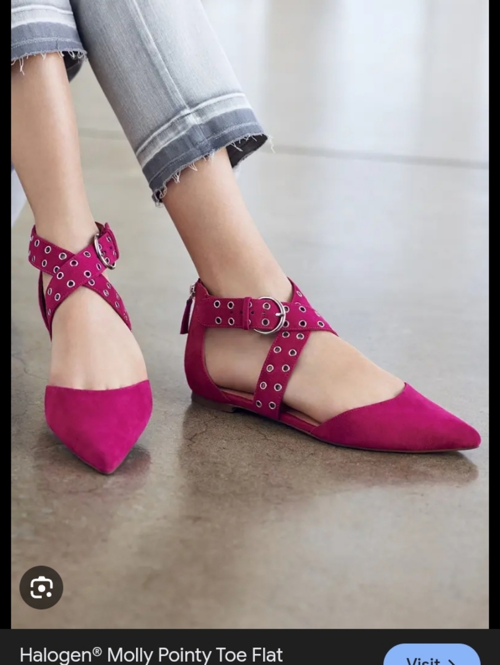 Halogen Suede Pointed Ankle-Strap Flats in Fuchsia.NEW Condition.